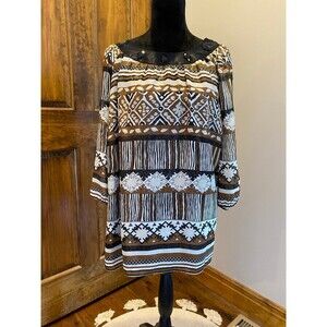 Maggie Barnes Womens Plus Size 1X Elegant Chic Holiday Patterened Blouse Top